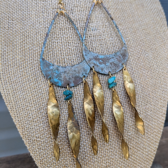 Rustic Large Statement Chandelier Turquoise Earrings - Picture 14 of 15